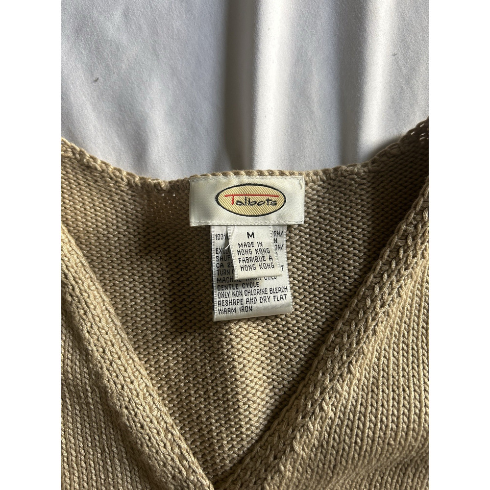 Vintage Talbots Floral Embroidered Beaded Cardigan Sweater Womens Size Med. Tan - Picture 5 of 10